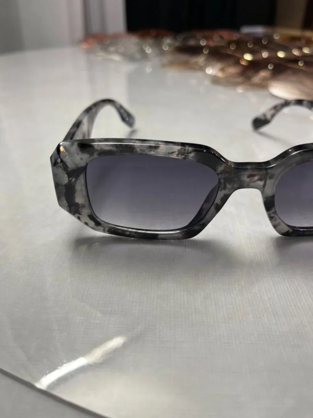AIRE Ascendant Rectangular Sunglasses Marbled Black Gray Smoke Lens